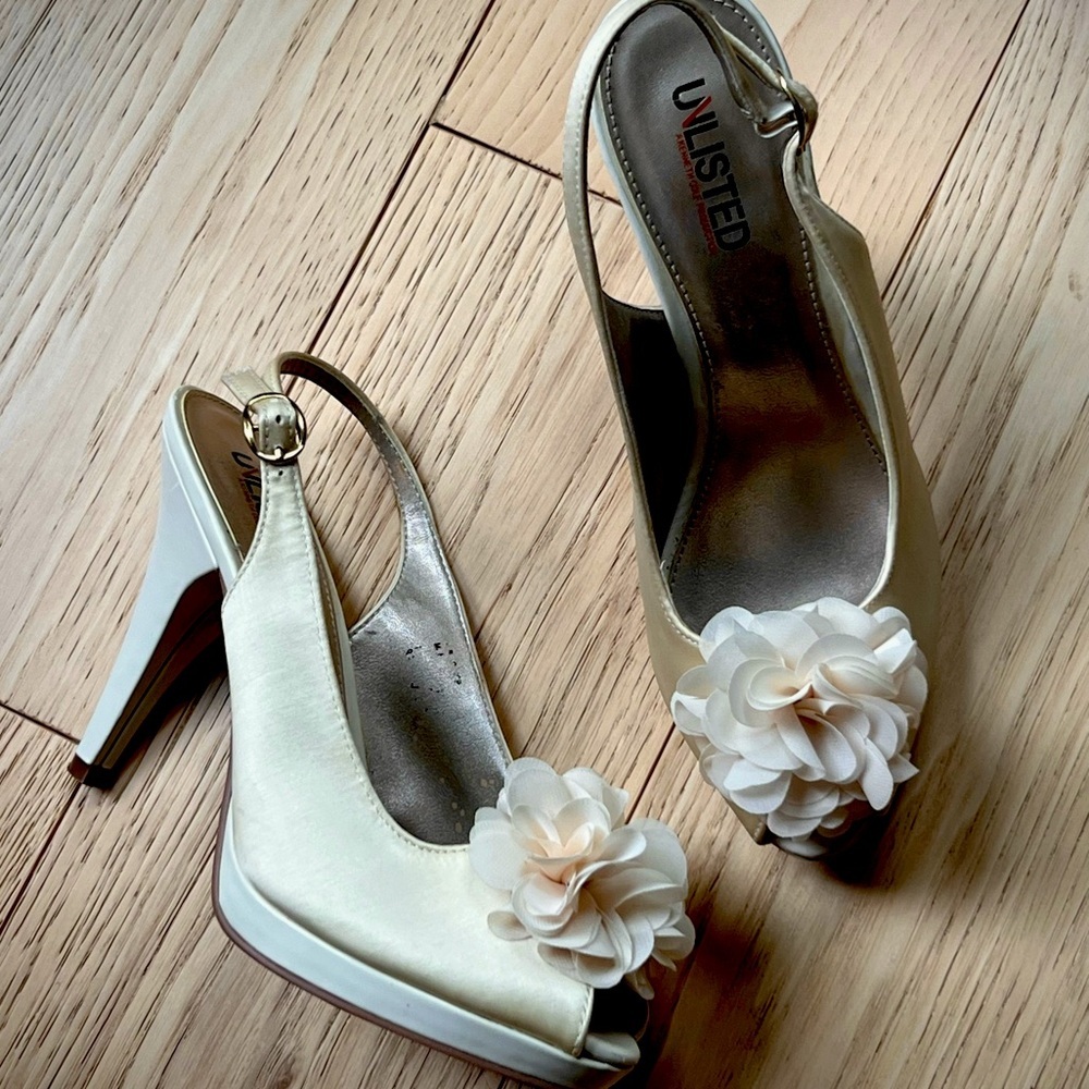 UNLISTED Cream Platform Sling Back Heels
